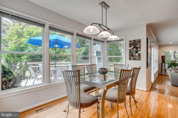 Dining room, Interior, Pendant Lights, Recessed Lighting, Wood Texture Flooring