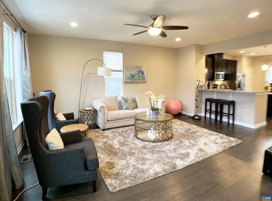 Interior, Kitchen, Living room, Pendant Lights, Recessed Lighting, Wood Texture Flooring