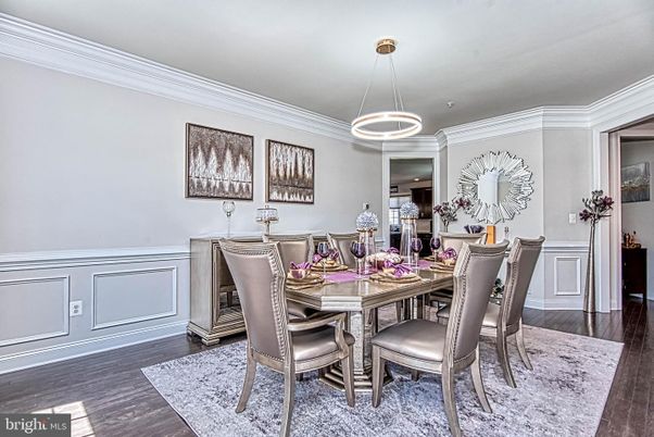 Dining room, Interior, Pendant Lights, Wood Texture Flooring