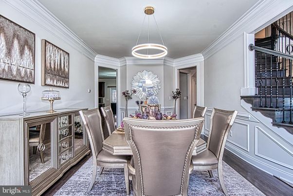 Dining room, Interior, Pendant Lights, Wood Texture Flooring