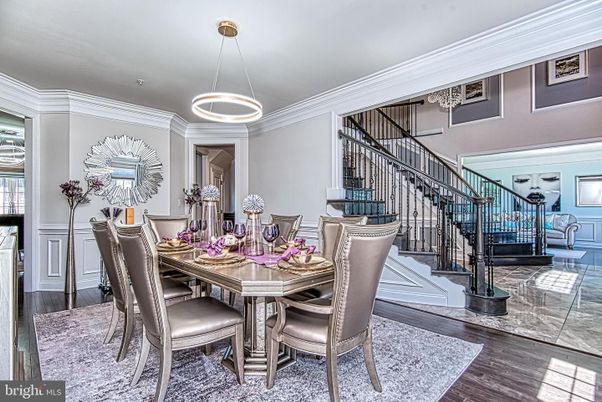 Dining room, Interior, Pendant Lights, Wood Texture Flooring