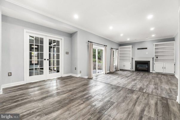 Empty room, Fireplace, Interior, Recessed Lighting, Wood Texture Flooring