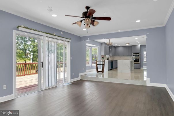 Chandelier, Interior, Kitchen, Recessed Lighting, Stainless Steel Appliances, Wood Texture Flooring