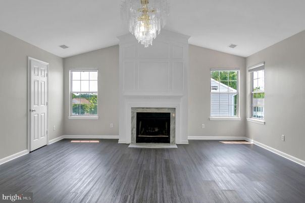 Chandelier, Empty room, Fireplace, Interior, Wood Texture Flooring