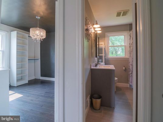 Bathroom, Chandelier, Interior, Wood Texture Flooring