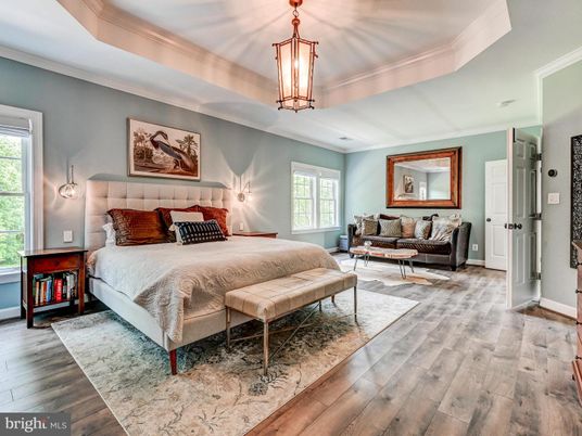 Bedroom, Interior, Pendant Lights, Wood Texture Flooring