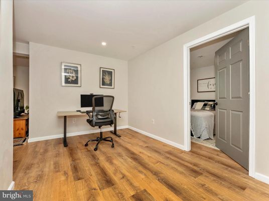 Bedroom, Home Office, Interior, Recessed Lighting, Wood Texture Flooring