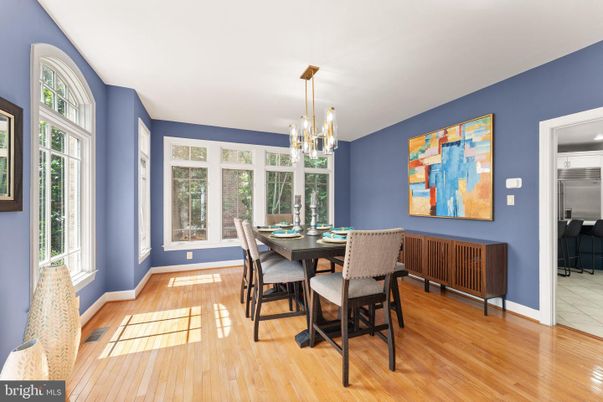 Dining room, Interior, Pendant Lights, Wood Texture Flooring