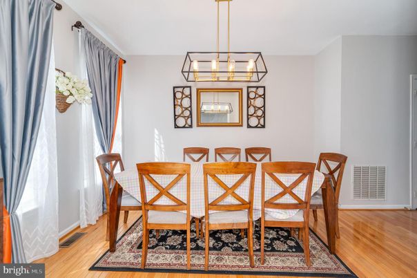 Dining room, Interior, Pendant Lights, Wood Texture Flooring