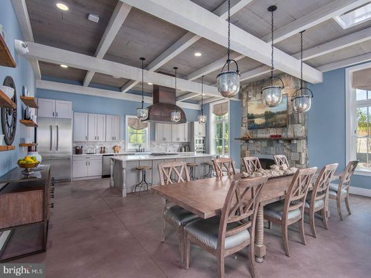 Dining room, Fireplace, Interior, Kitchen, Pendant Lights, Recessed Lighting, Stainless Steel Appliances