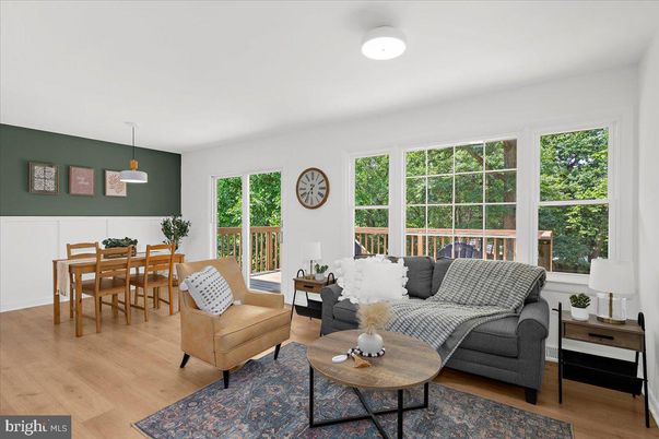 Dining room, Interior, Living room, Pendant Lights, Wood Texture Flooring