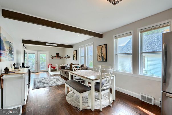 Dining room, Interior, Living room, Recessed Lighting, Wooden Beams, Wood Texture Flooring