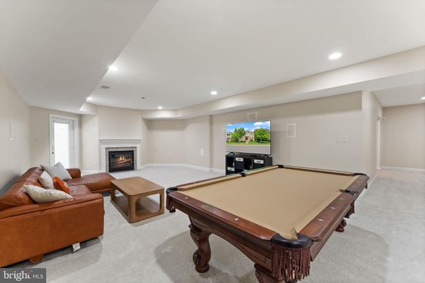 Billiard Table, Fireplace, Game Room, Interior, Living room, Recessed Lighting
