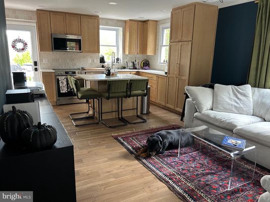 Interior, Kitchen, Living room, Recessed Lighting, Stainless Steel Appliances, Wood Texture Flooring
