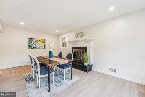 Dining room, Interior, Recessed Lighting, Wood Texture Flooring
