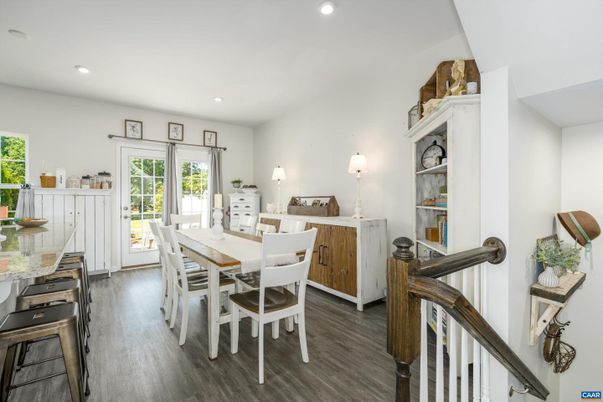 Dining room, Interior, Recessed Lighting, Wood Texture Flooring