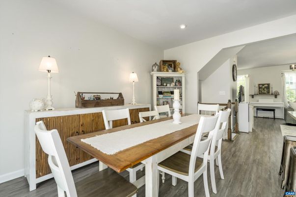 Dining room, Interior, Recessed Lighting, Wood Texture Flooring