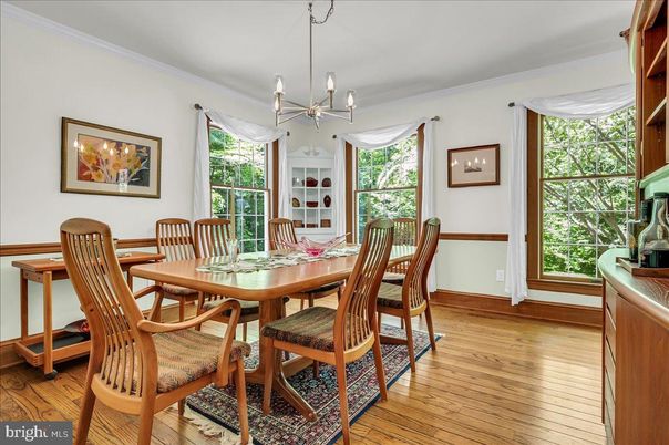 Dining room, Interior, Pendant Lights, Wood Texture Flooring