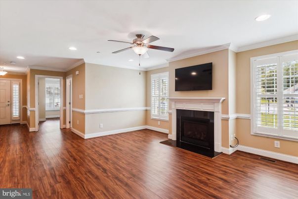 Empty room, Fireplace, Interior, Recessed Lighting, Wood Texture Flooring