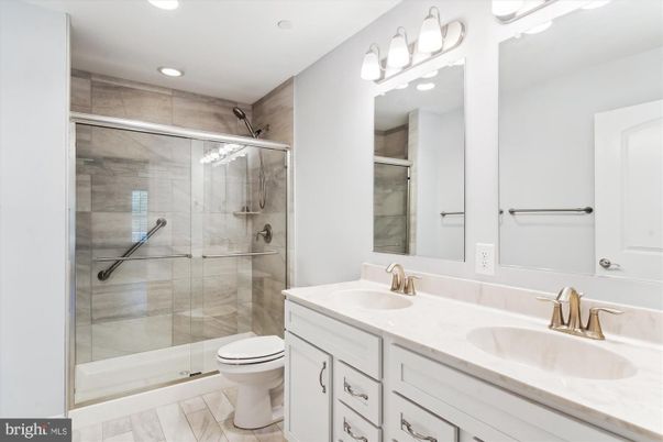 Bathroom, Dual Sink Vanities, Glass Shower, Interior, Recessed Lighting