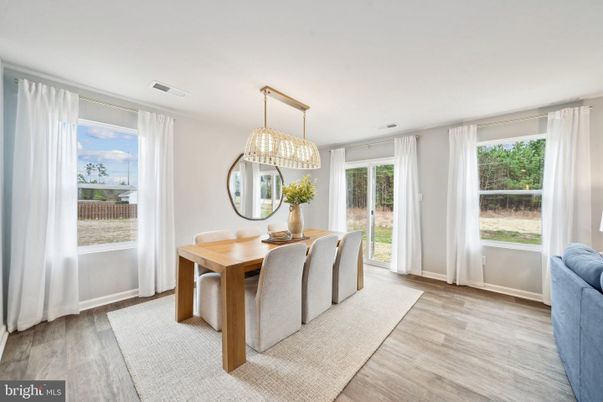Dining room, Interior, Pendant Lights, Wood Texture Flooring