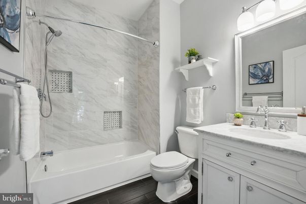 Bathroom, Interior, Marble Walls, Wood Texture Flooring