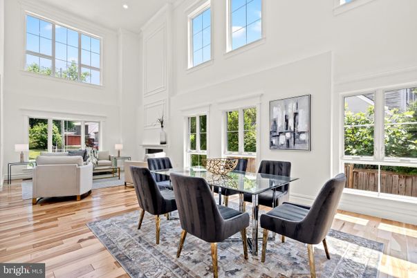 Dining room, Interior, Living room, Recessed Lighting, Wood Texture Flooring