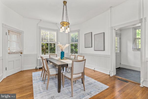 Dining room, Interior, Pendant Lights, Wood Texture Flooring