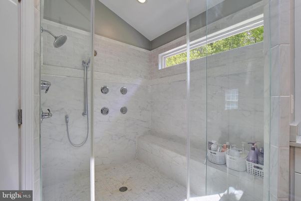 Bathroom, Glass Shower, Interior, Marble Walls, Recessed Lighting