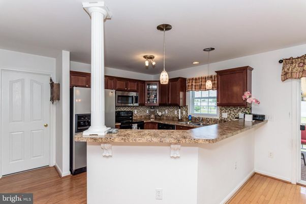 Interior, Kitchen, Pendant Lights, Recessed Lighting, Wood Texture Flooring