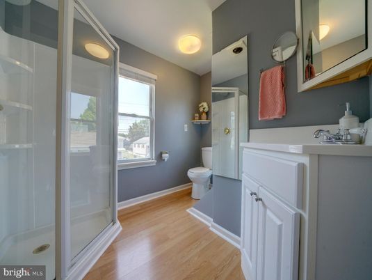 Bathroom, Glass Shower, Interior, Wood Texture Flooring