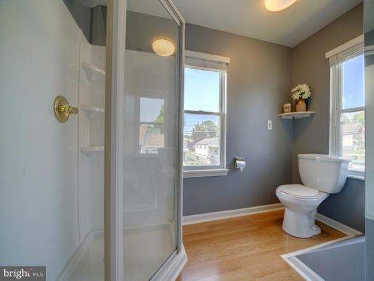 Bathroom, Glass Shower, Interior, Wood Texture Flooring