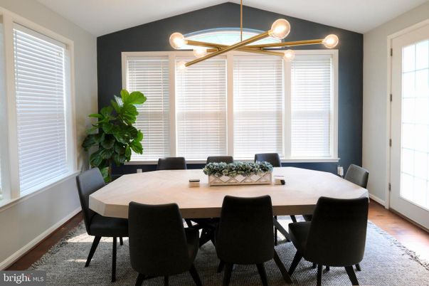 Dining room, Interior, Pendant Lights, Wood Texture Flooring