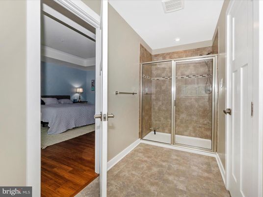 Bathroom, Bedroom, Glass Shower, Interior, Wood Texture Flooring