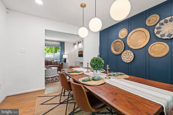 Dining room, Interior, Pendant Lights, Recessed Lighting, Wood Texture Flooring
