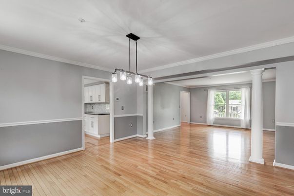 Empty room, Interior, Kitchen, Pendant Lights, Wood Texture Flooring