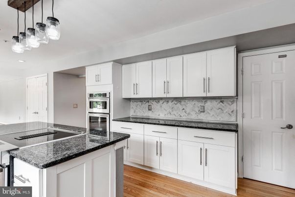 Interior, Kitchen, Marble Walls, Pendant Lights, Wood Texture Flooring