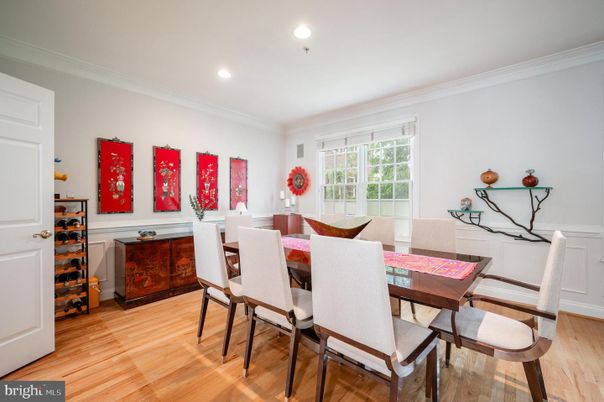 Dining room, Interior, Recessed Lighting, Wood Texture Flooring