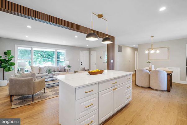 Dining room, Interior, Kitchen, Living room, Pendant Lights, Recessed Lighting, Wood Texture Flooring