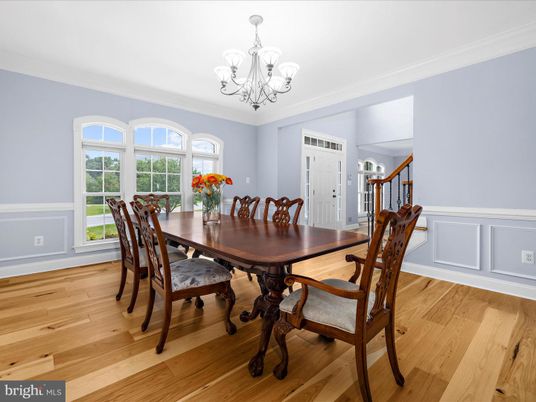 Chandelier, Dining room, Interior, Wood Texture Flooring