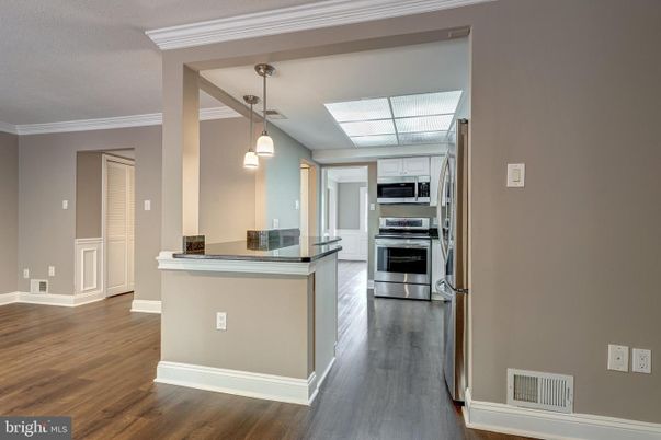 Interior, Kitchen, Pendant Lights, Stainless Steel Appliances, Wood Texture Flooring