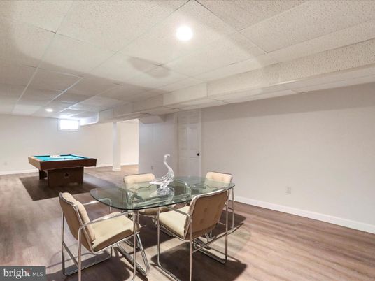 Billiard Table, Dining room, Game Room, Interior, Recessed Lighting, Wood Texture Flooring
