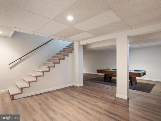 Billiard Table, Game Room, Interior, Recessed Lighting, Wood Texture Flooring