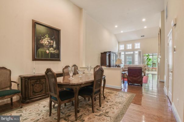 Dining room, Interior, Living room, Recessed Lighting, Wood Texture Flooring