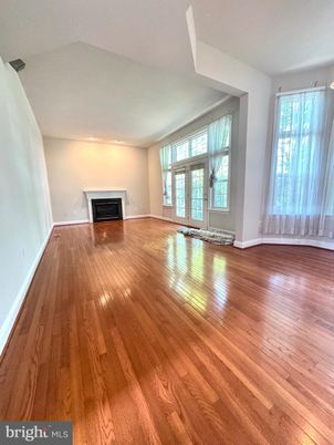 Empty room, Fireplace, Interior, Recessed Lighting, Wood Texture Flooring
