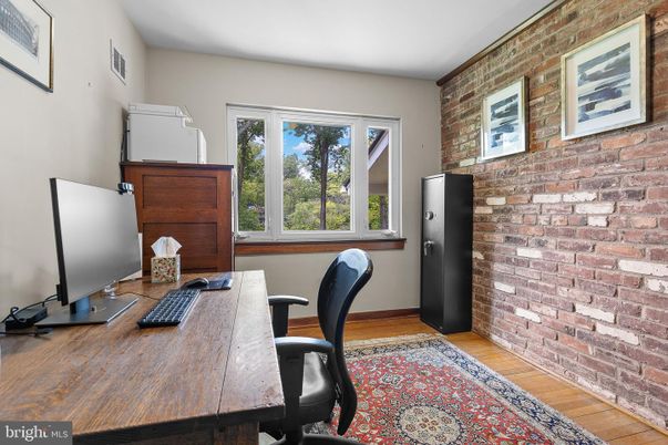 Home Office, Interior, Stone Walls, Wood Texture Flooring