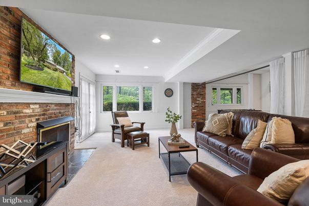 Fireplace, Interior, Living room, Recessed Lighting, Stone Walls
