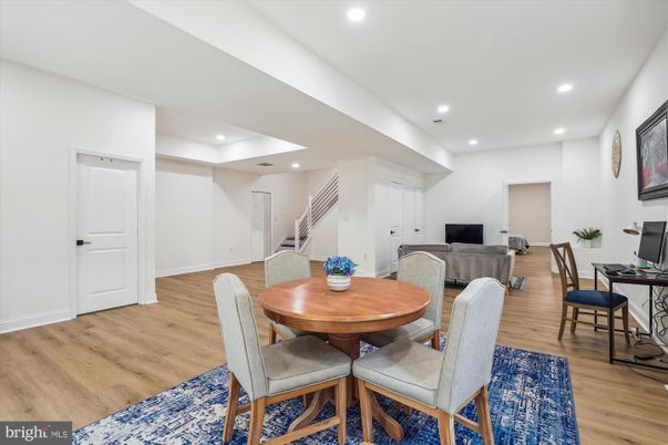 Dining room, Interior, Recessed Lighting, Wood Texture Flooring