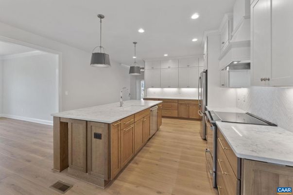 Interior, Kitchen, Pendant Lights, Recessed Lighting, Wood Texture Flooring
