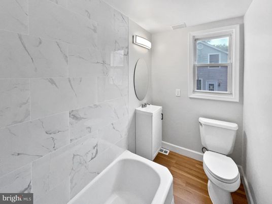 Bathroom, Interior, Marble Walls, Wood Texture Flooring
